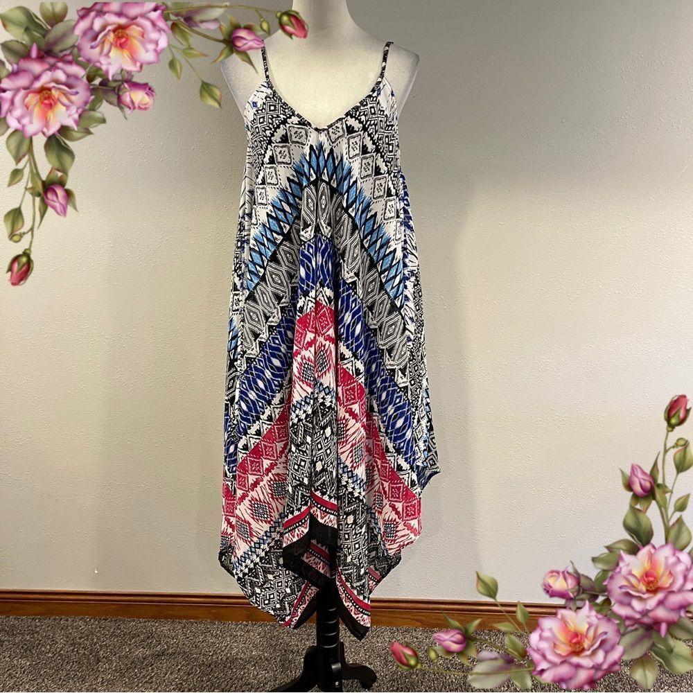 Magic Asymmetrical geometrical print dress‎ with straps skater style size small